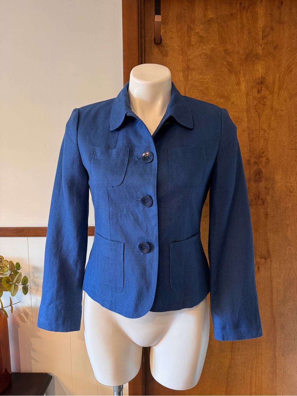 Vintage Talbots Petites Blue Irish Linen Jacket Blazer 2P